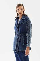 2be4A-Kadın Şerit Desenli Kemerli Denim Ceket-Ceket-1-Milagron.com