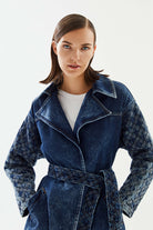 2be4A-Kadın Şerit Desenli Kemerli Denim Ceket-Ceket-4-Milagron.com