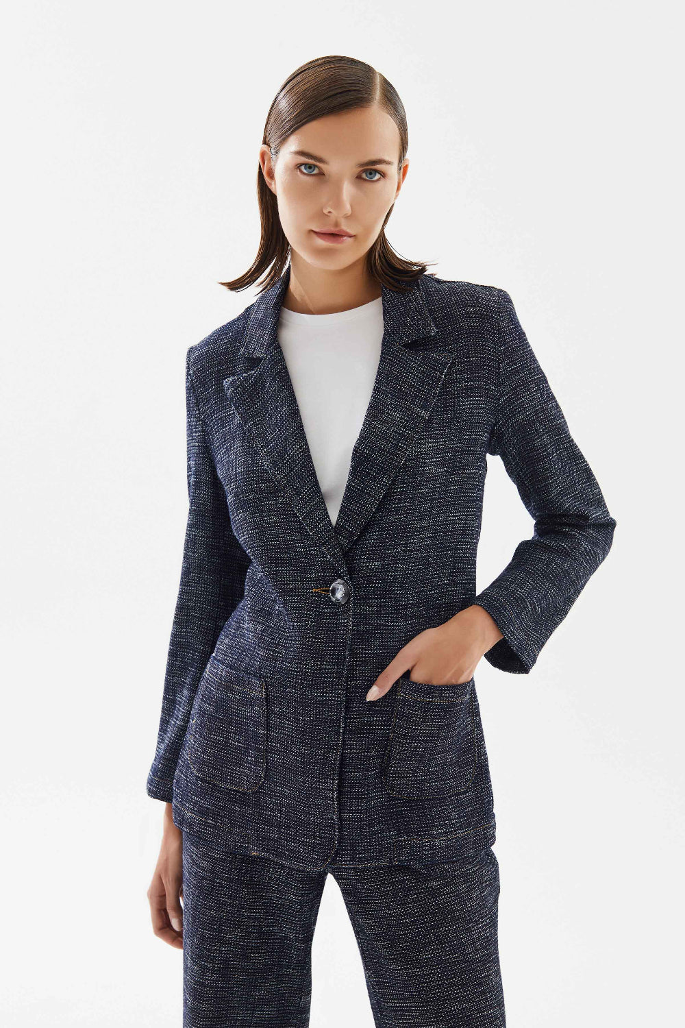 2be4A-Kadın Triko Görünümlü Blazer Denim Ceket-3-Milagron.com