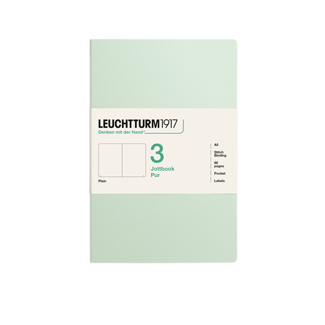 Leuchtturm1917 Jottbook Pur A5 80 Numaralandırılmış Sayfa Düz 3'Lü Paket Defter Mint Green 400692