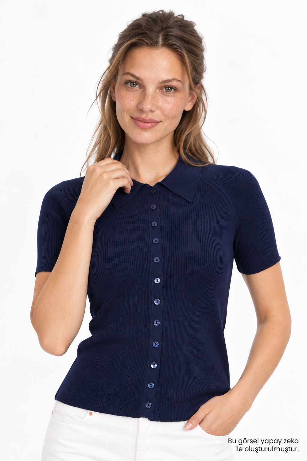 Reglan Kol Yakalı Slim Fit Lacivert Triko Hırka