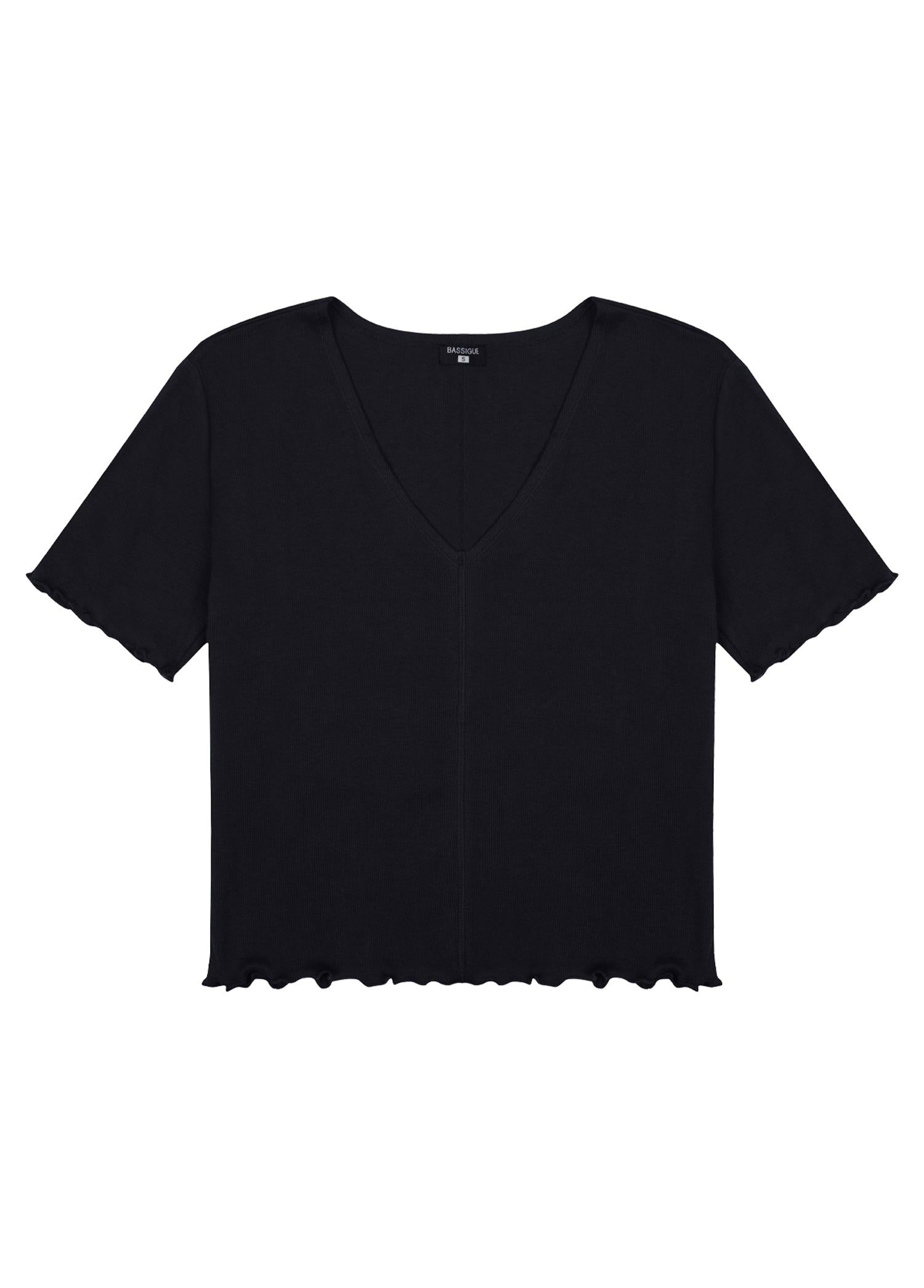 Siyah V Yaka Pamuklu Ribana T-Shirt