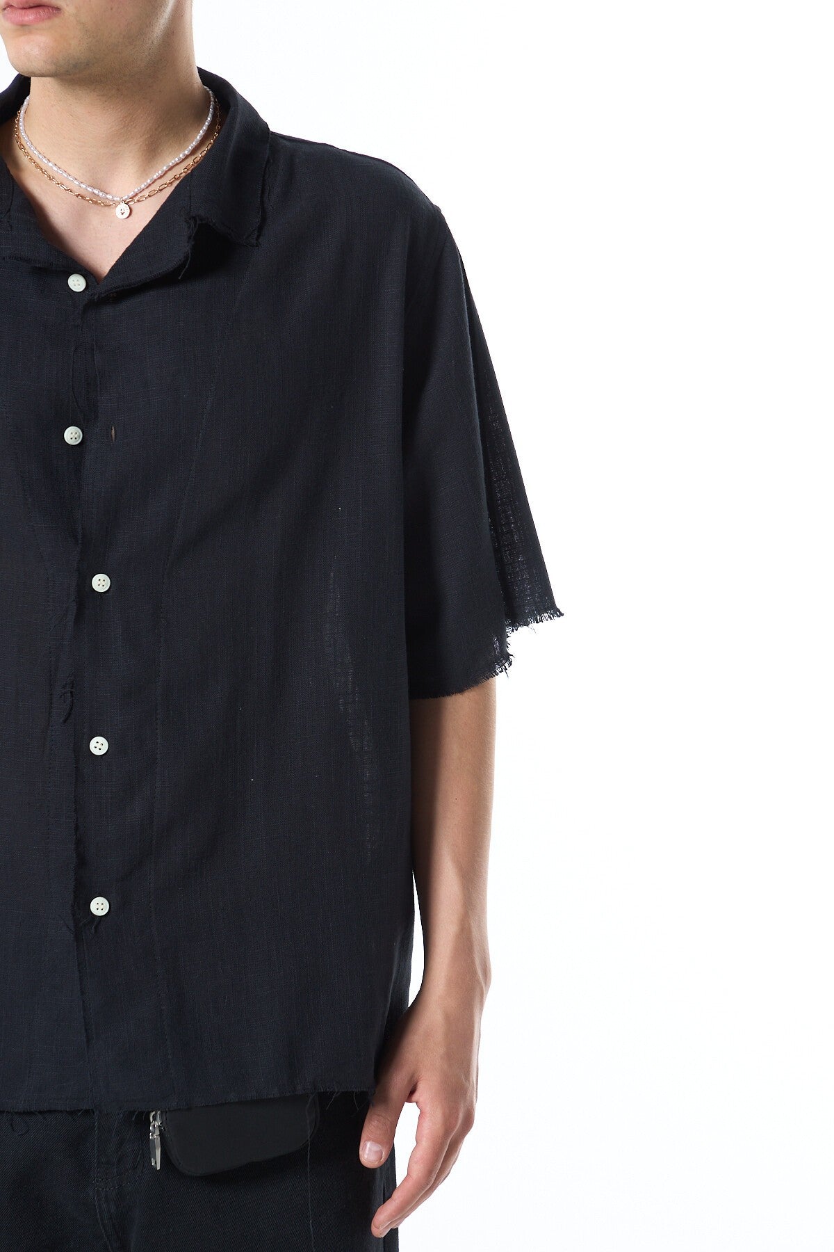 Dikişsiz Kısa Kol Cepsiz Oversize Keten Gömlek