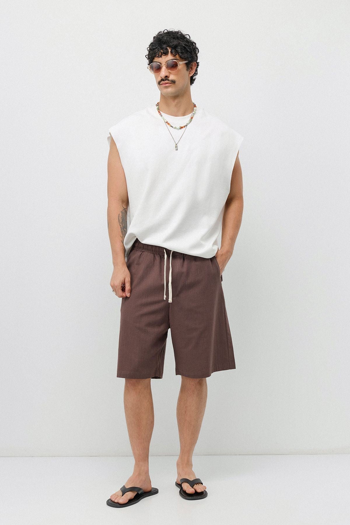Basic Oversize Keten Şort