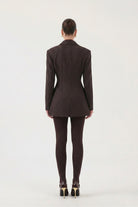 Belden Oturmalı Çizgili Fit Kesim Karen Blazer Ceket Kahve