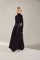 Black Shimmering Nylon-Viscose Maxi Skirt