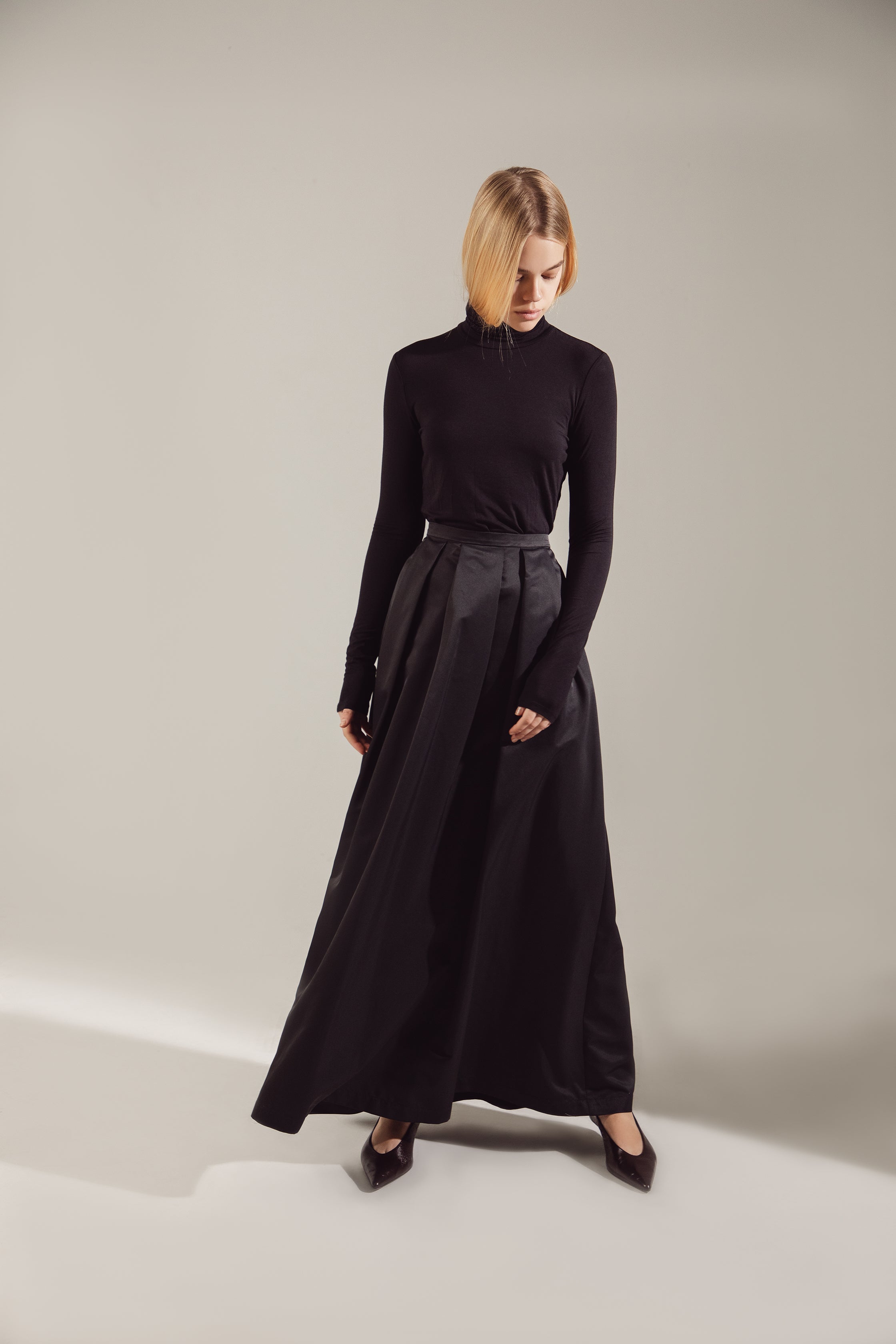 Black Shimmering Nylon-Viscose Maxi Skirt
