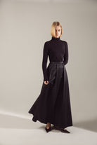 Black Shimmering Nylon-Viscose Maxi Skirt