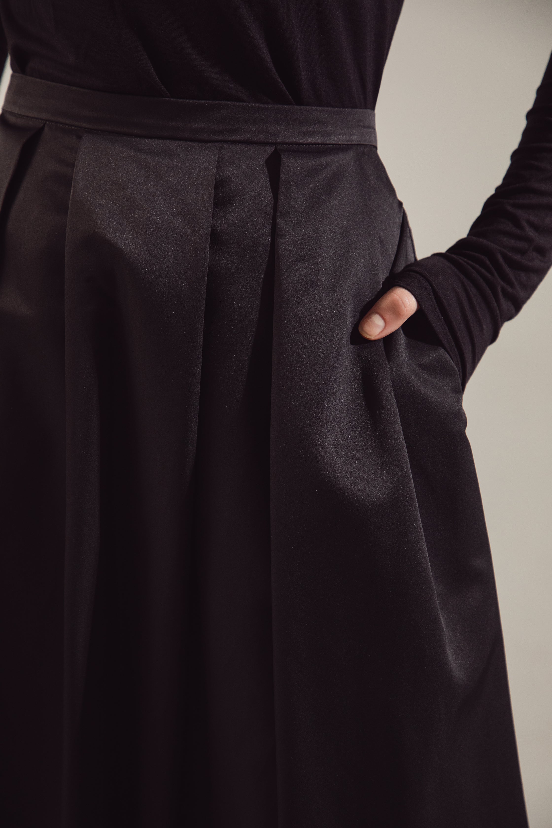 Black Shimmering Nylon-Viscose Maxi Skirt