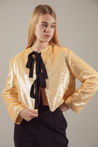 Champagne Sequin Jacket With Contrast Ties