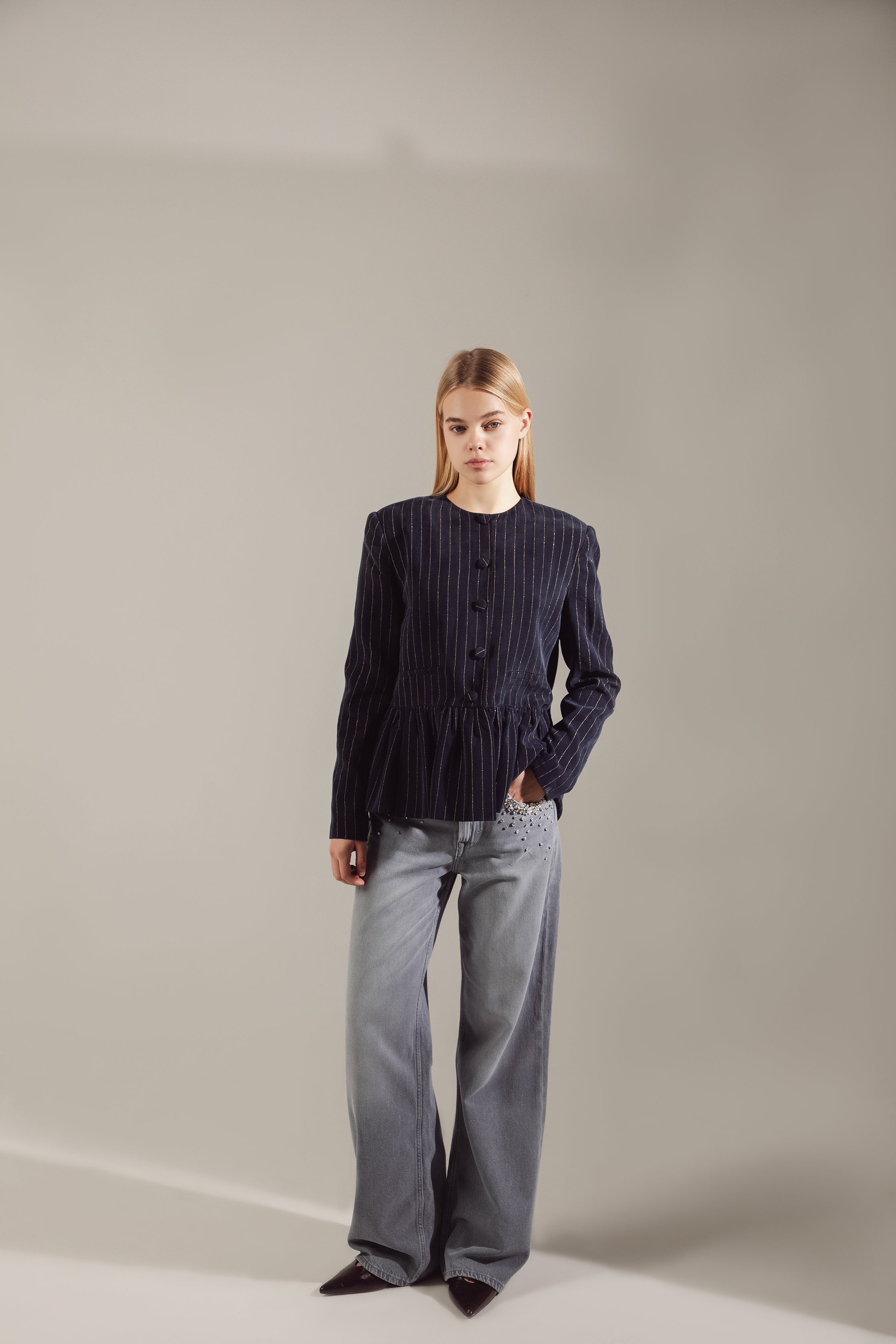 Dark Navy Gold-Stripe Ipek Kupra Jacket