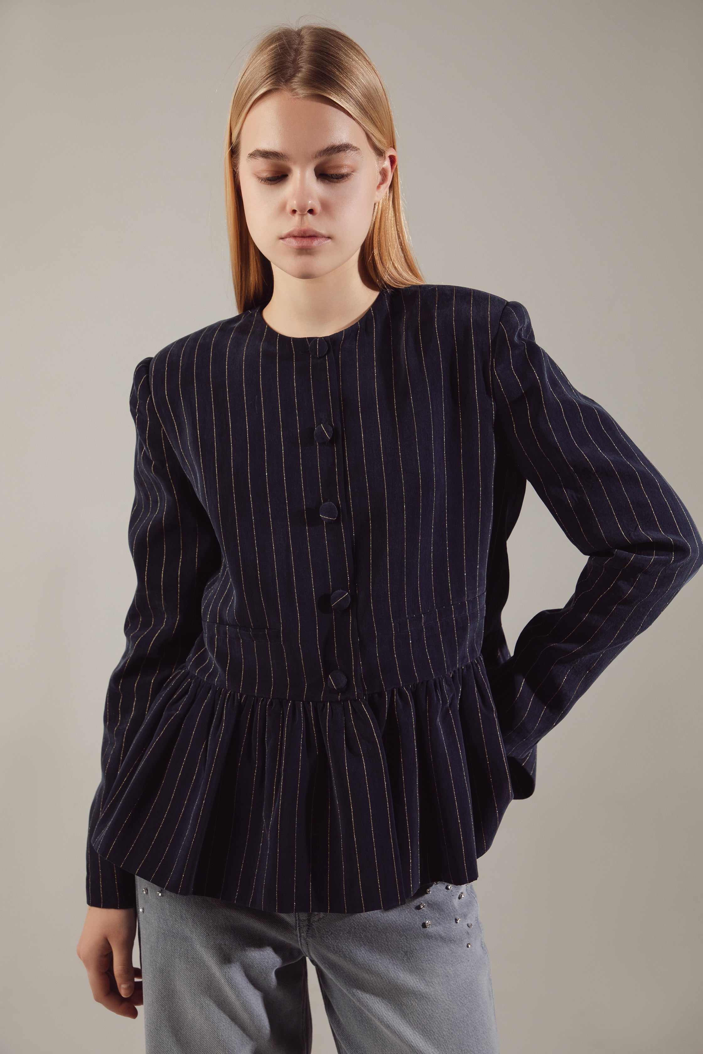 Dark Navy Gold-Stripe Ipek Kupra Jacket
