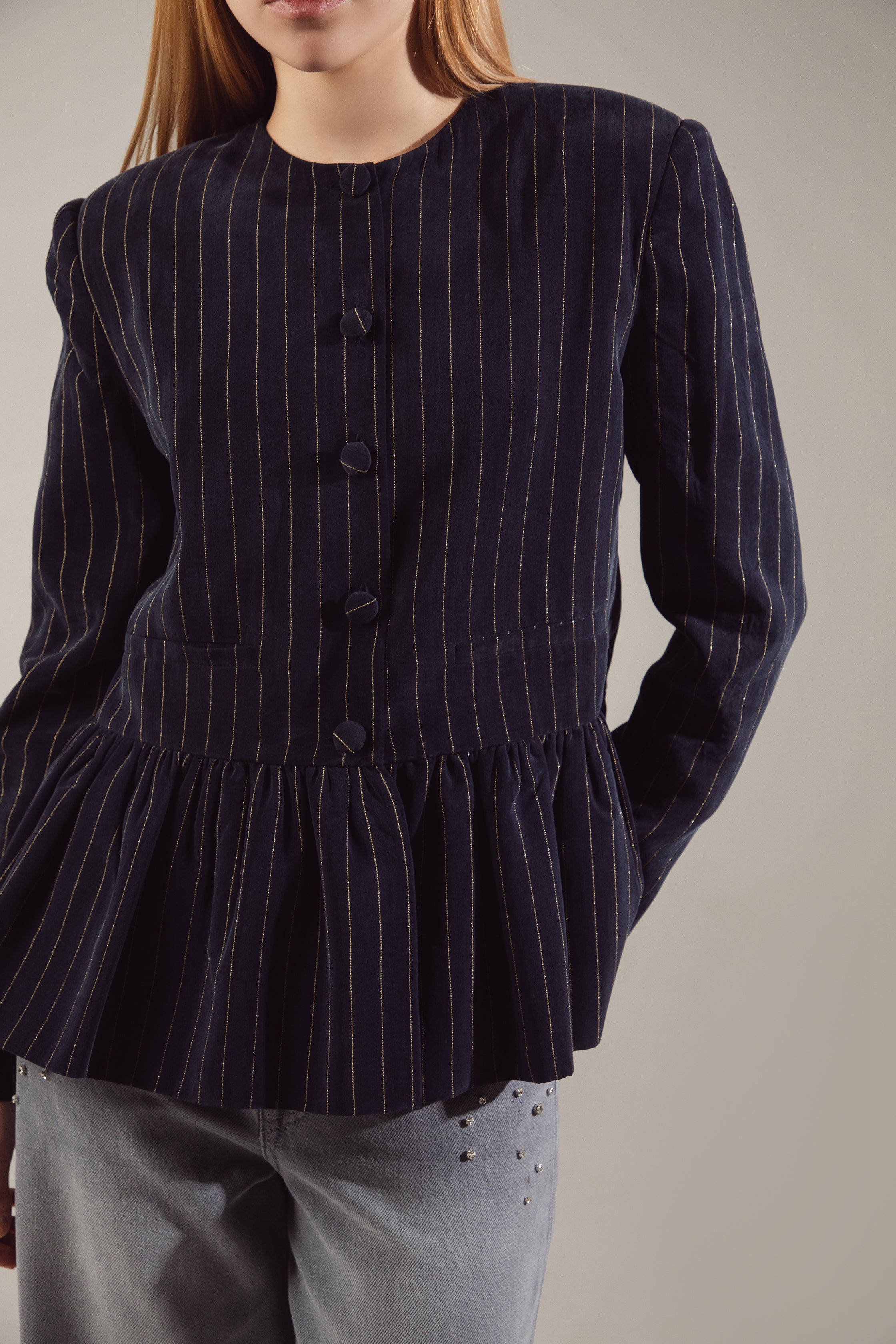 Dark Navy Gold-Stripe Ipek Kupra Jacket