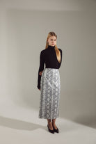 Python-Textured Eco-Leather Structured Skirt