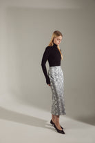 Python-Textured Eco-Leather Structured Skirt