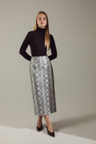 Python-Textured Eco-Leather Structured Skirt