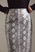 Python-Textured Eco-Leather Structured Skirt