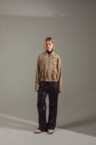 Beige-Mustard Floral Cotton-Modal Bomber