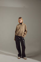 Beige-Mustard Floral Cotton-Modal Bomber