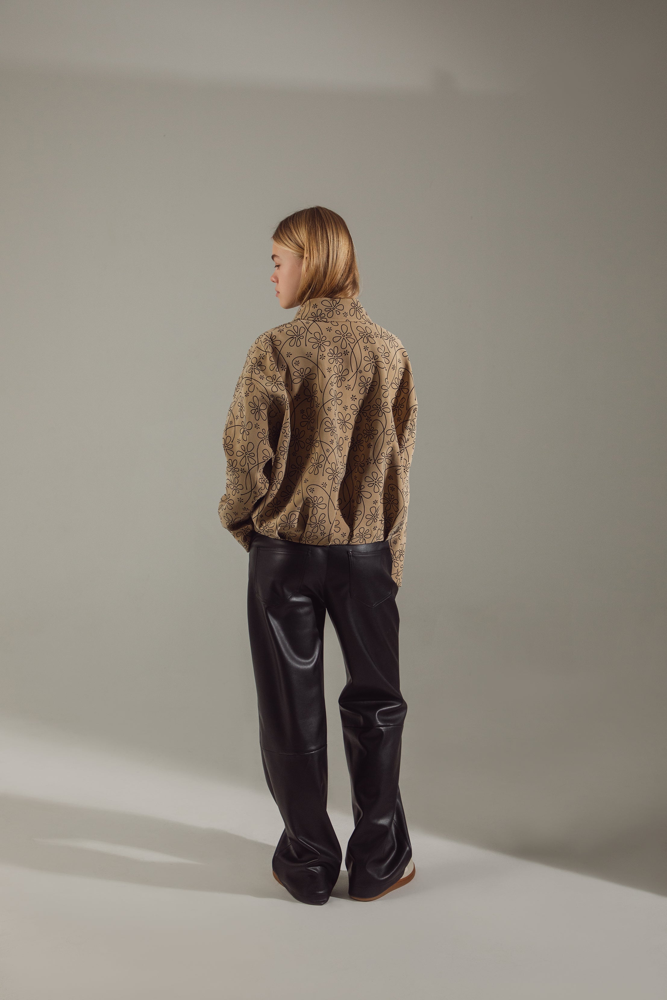 Beige-Mustard Floral Cotton-Modal Bomber