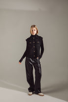 Gold-Buttoned Black Tweed Raw-Edge Vest