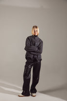 Deep Gray Sequin-Embellished Oversize Bomber