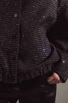 Deep Gray Sequin-Embellished Oversize Bomber