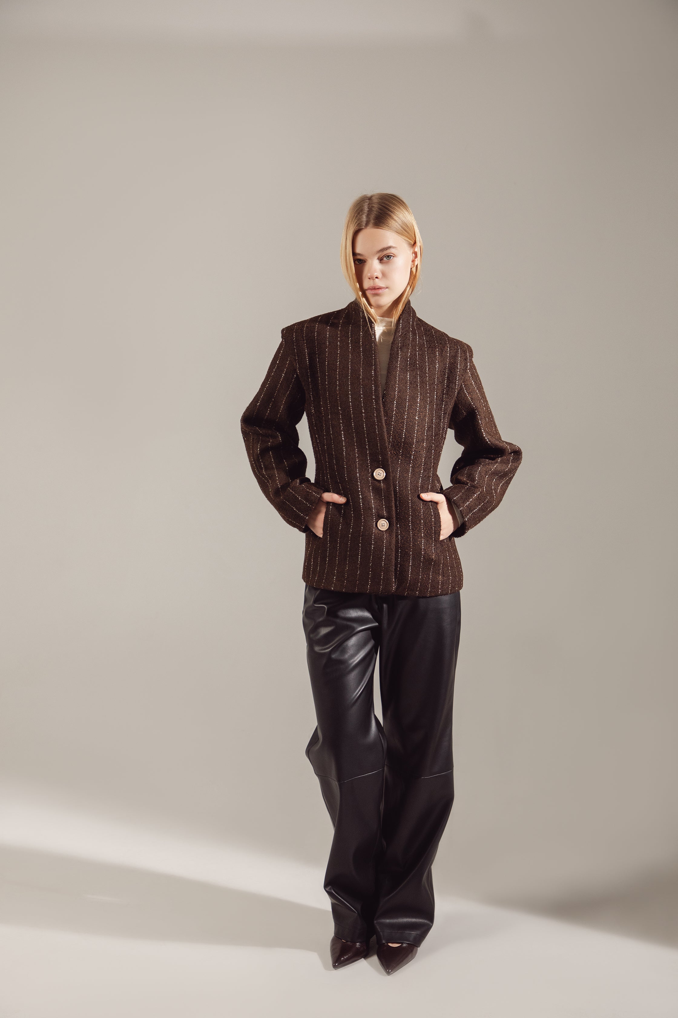 Deep Chocolate Striped Cropped Jacket-Coat