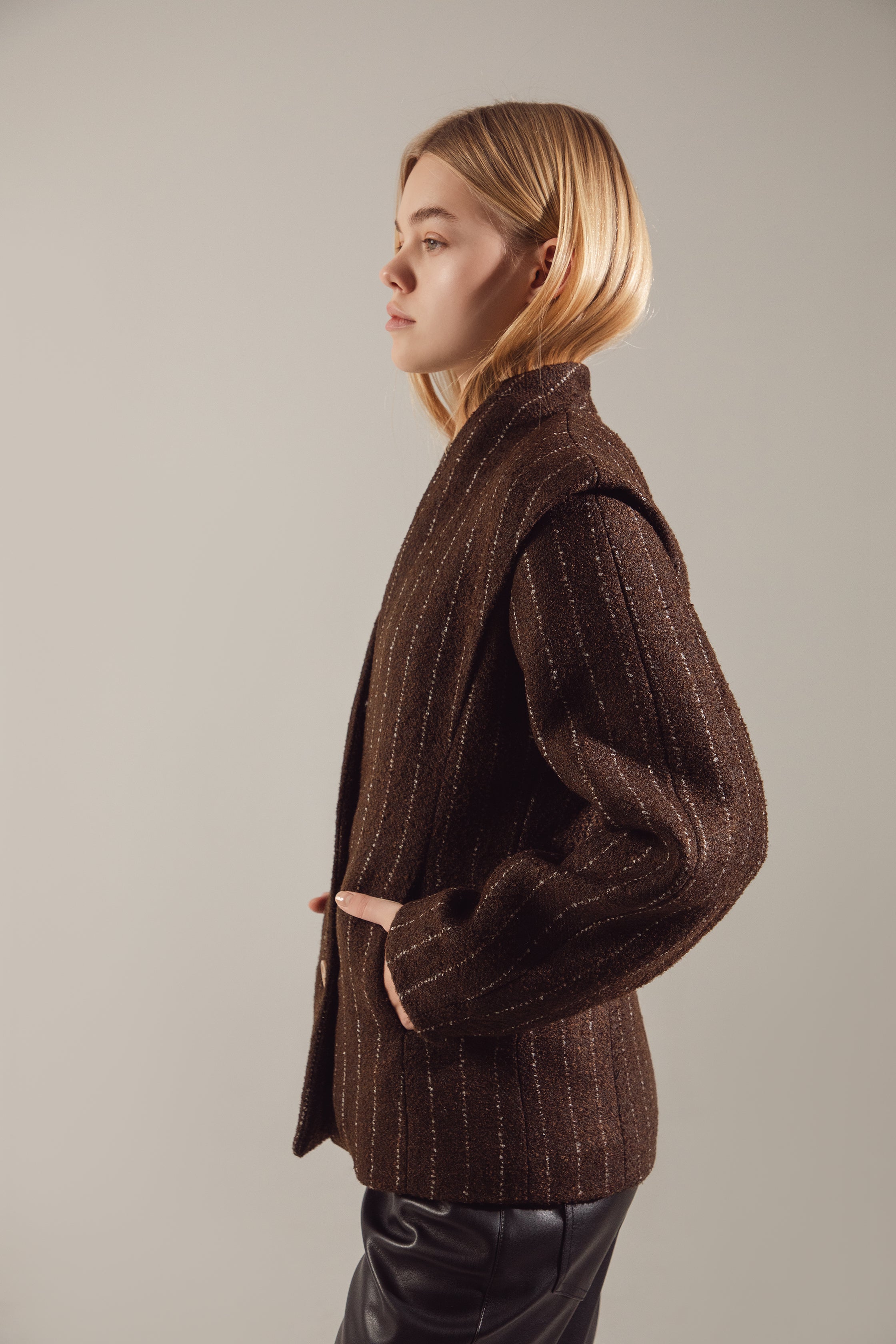 Deep Chocolate Striped Cropped Jacket-Coat