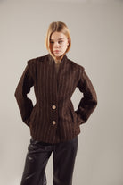 Deep Chocolate Striped Cropped Jacket-Coat