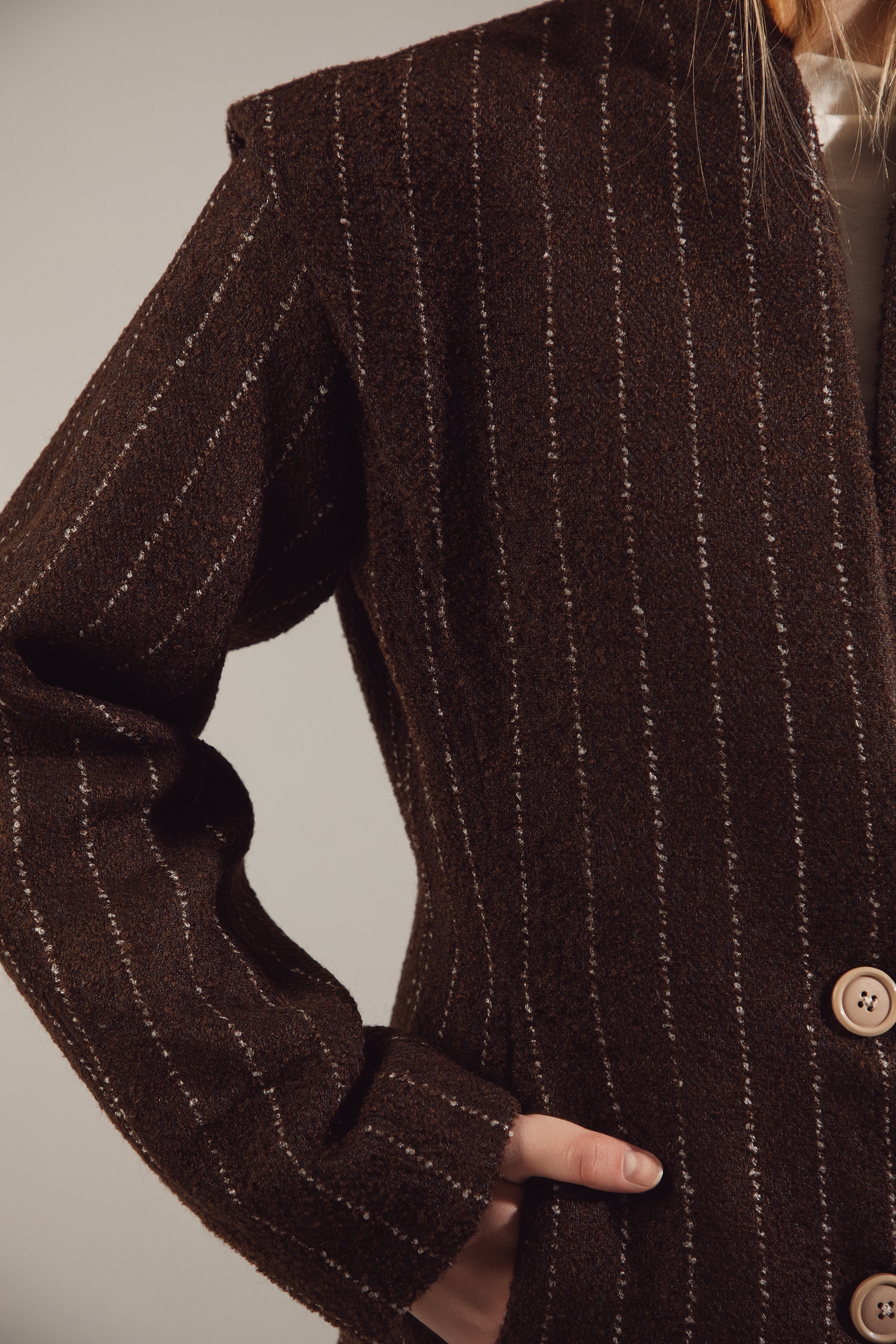 Deep Chocolate Striped Cropped Jacket-Coat