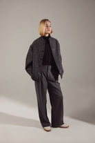 Deep Gray Sequin-Embellished Oversize Bomber