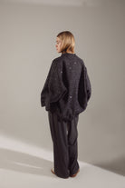 Deep Gray Sequin-Embellished Oversize Bomber