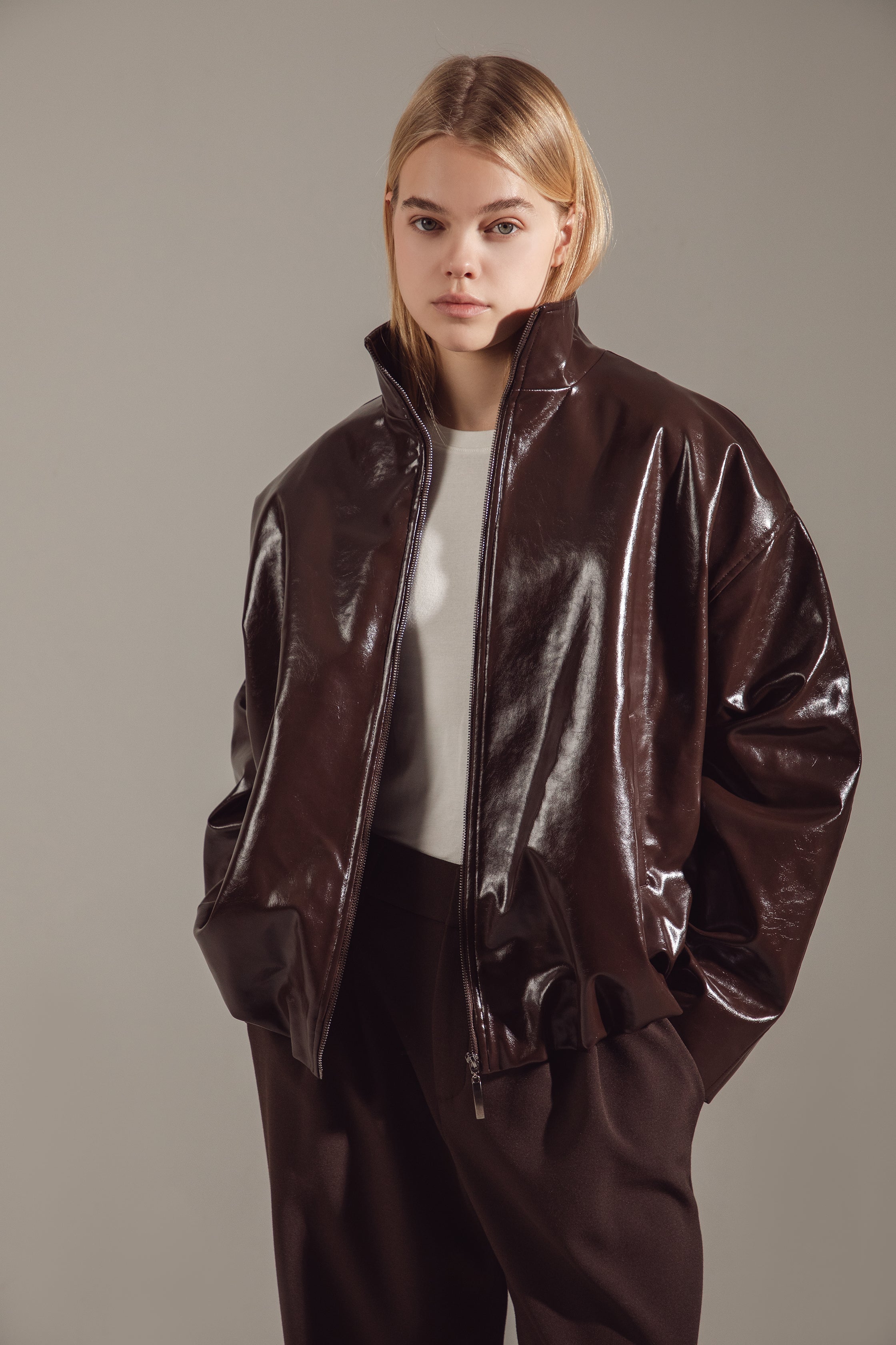 Dark Chocolate Premium Eco-Leather Bomber