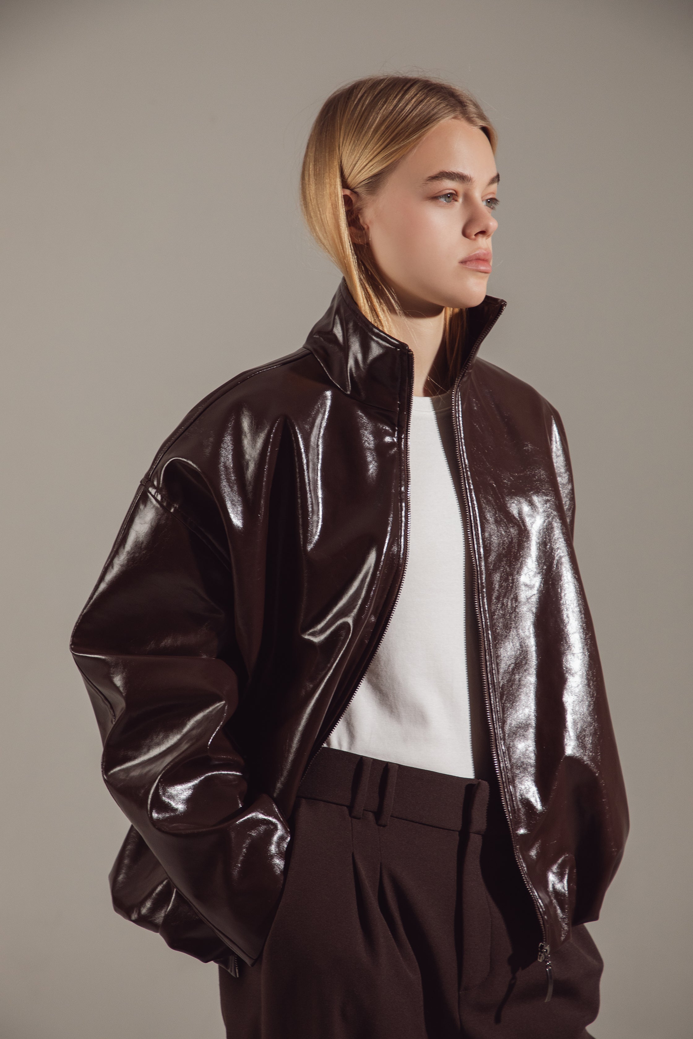 Dark Chocolate Premium Eco-Leather Bomber