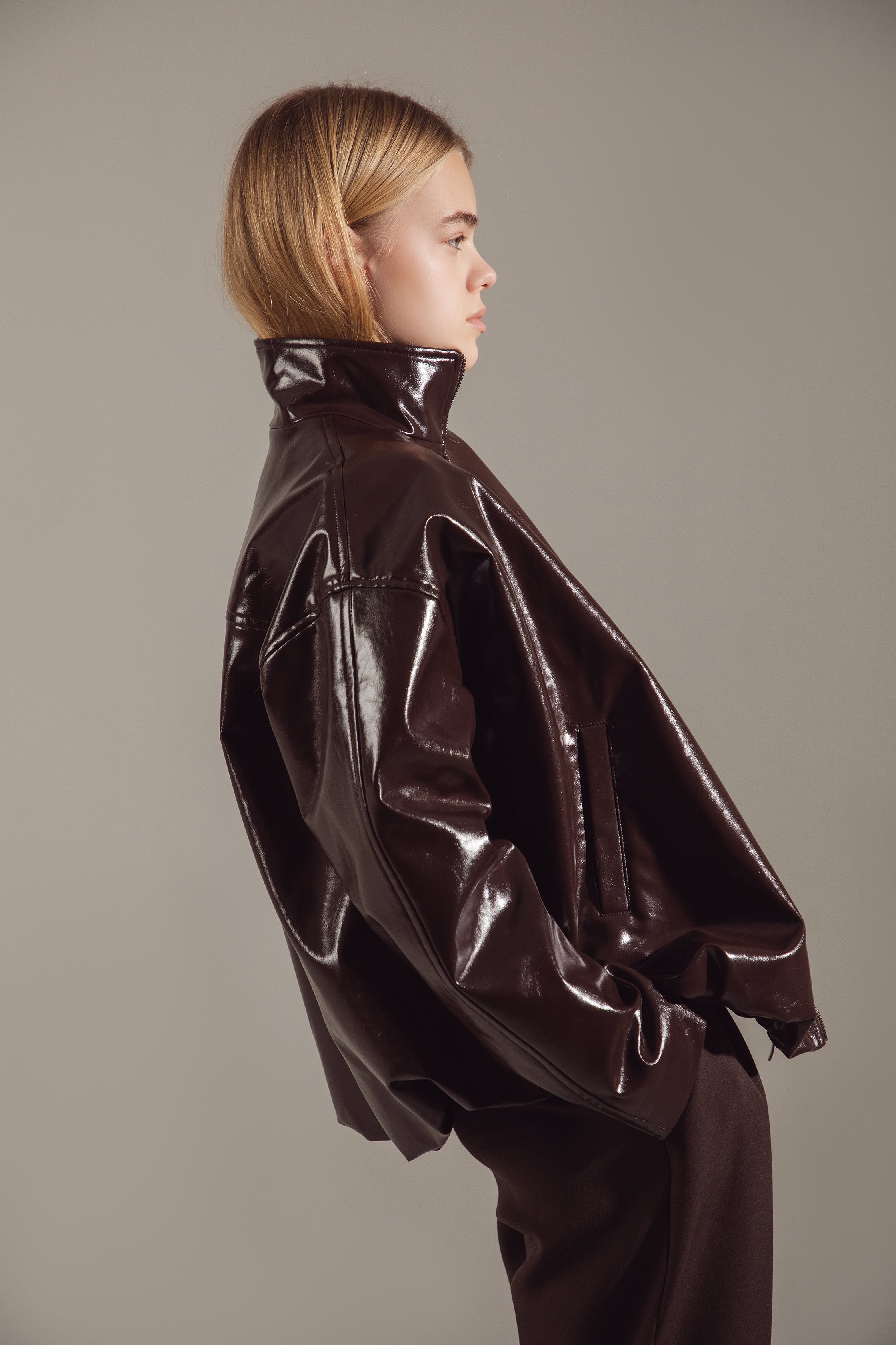 Dark Chocolate Premium Eco-Leather Bomber