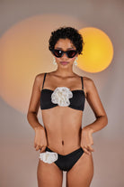 Çıkarılabilir Çiçek Detaylı Premium Sleek Bikini Altı Siyah