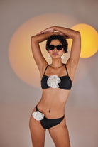 Çıkarılabilir Çiçek Detaylı Premium Sleek Bikini Altı Siyah
