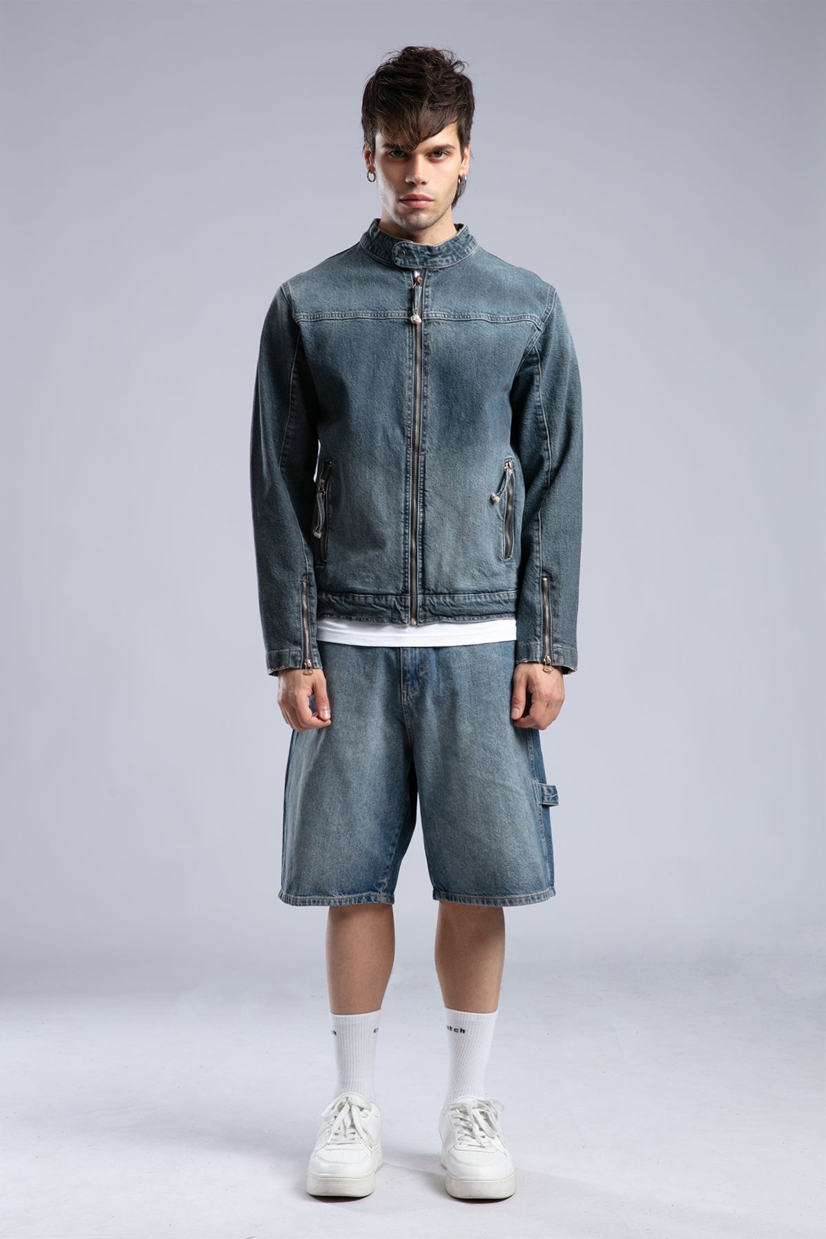 Catch-Nakış Detaylı Biker Form Denim Ceket-Ceket-1-Milagron.com