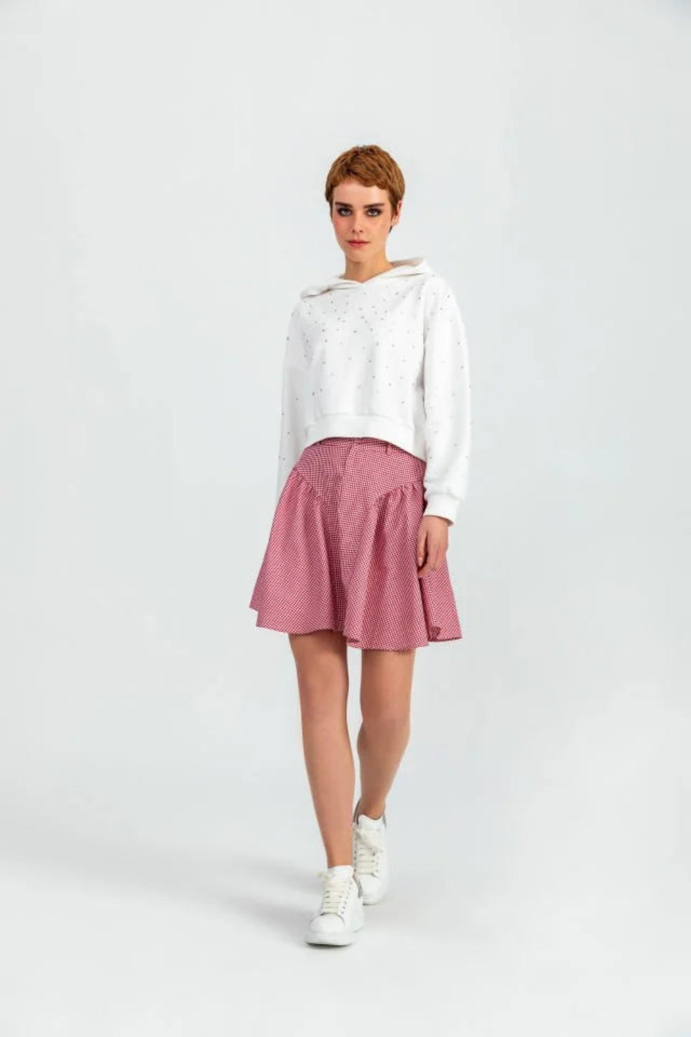 A Simple Way Co-Isabel Kırmızı Beyaz Küçük Pötikare-Etek-1-Milagron.com