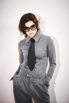 Agic-Gri Sivri Yaka Geniş Manşetli Gömlek-Gömlek-1-Milagron.com