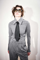 Agic-Gri Sivri Yaka Geniş Manşetli Gömlek-Gömlek-2-Milagron.com