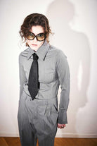 Agic-Gri Sivri Yaka Geniş Manşetli Gömlek-Gömlek-3-Milagron.com