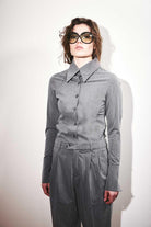 Agic-Gri Sivri Yaka Geniş Manşetli Gömlek-Gömlek-4-Milagron.com