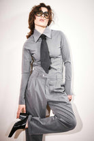 Agic-Gri Sivri Yaka Geniş Manşetli Gömlek-Gömlek-6-Milagron.com