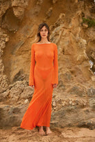 Agic-Sunset Sırt Açık Uzun Plaj Elbisesi-Elbise-6-Milagron.com