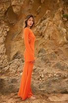 Agic-Sunset Sırt Açık Uzun Plaj Elbisesi-Elbise-8-Milagron.com