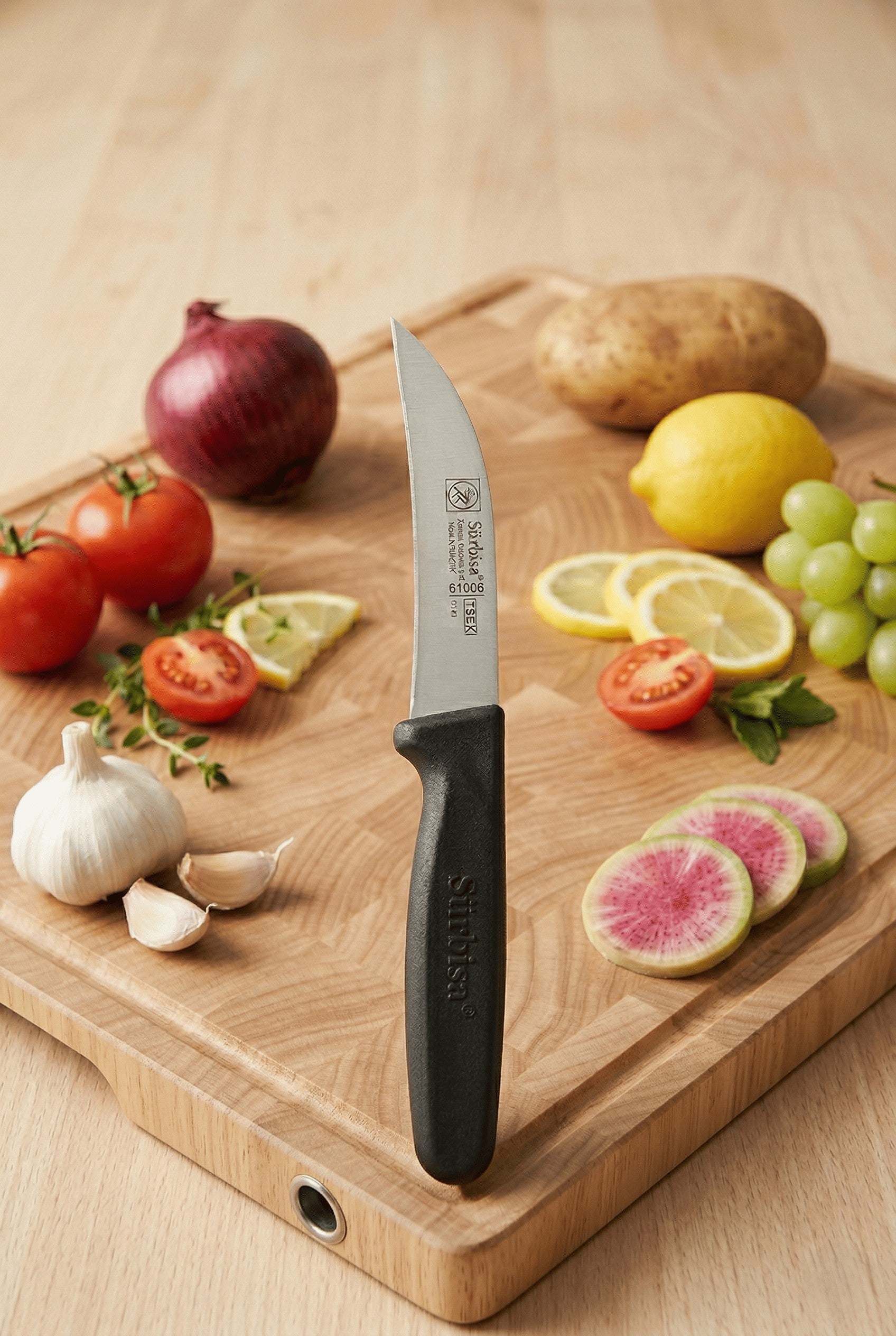 Dekor Sebze Mutfak Bıçağı Ucu Eğik Domates Soyma Sürmene Bıçağı 18 Cm Sürbisa 61006