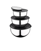 PratikŞef 9 Parça Rendeli Karıştırma ve Saklama Kabı Paslanmaz Çelik Blender Uyumlu (16-20-24 cm)