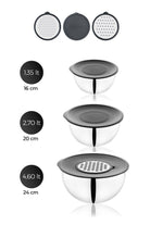 PratikŞef 9 Parça Rendeli Karıştırma ve Saklama Kabı Paslanmaz Çelik Blender Uyumlu (16-20-24 cm)